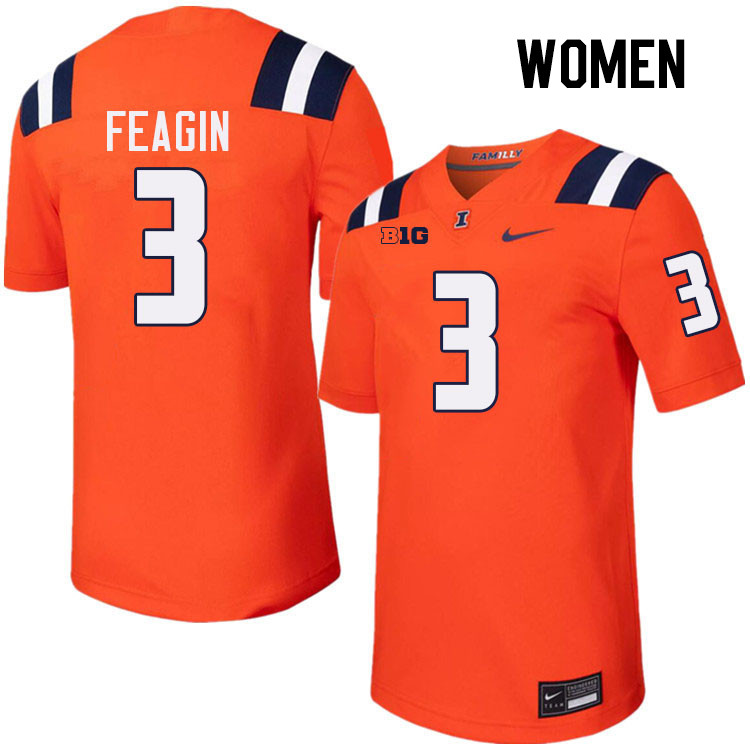 Women #3 Kaden Feagin Illinois Fighting Illini College Football Jerseys Stitched-Orange